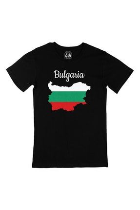 Unisex Bulgaristan Haritalı Ve Bayraklı Siyah Tişört T200832