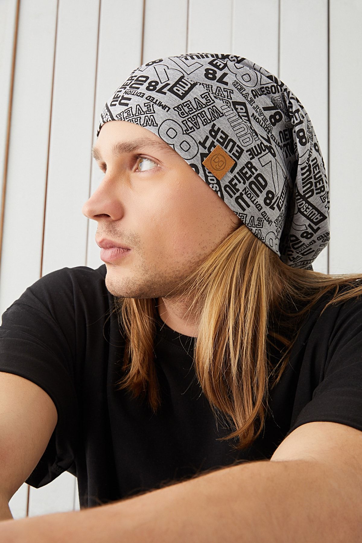 Butikgiz Men s Gray Black Patterned Rope Detailed 4 Season Hat