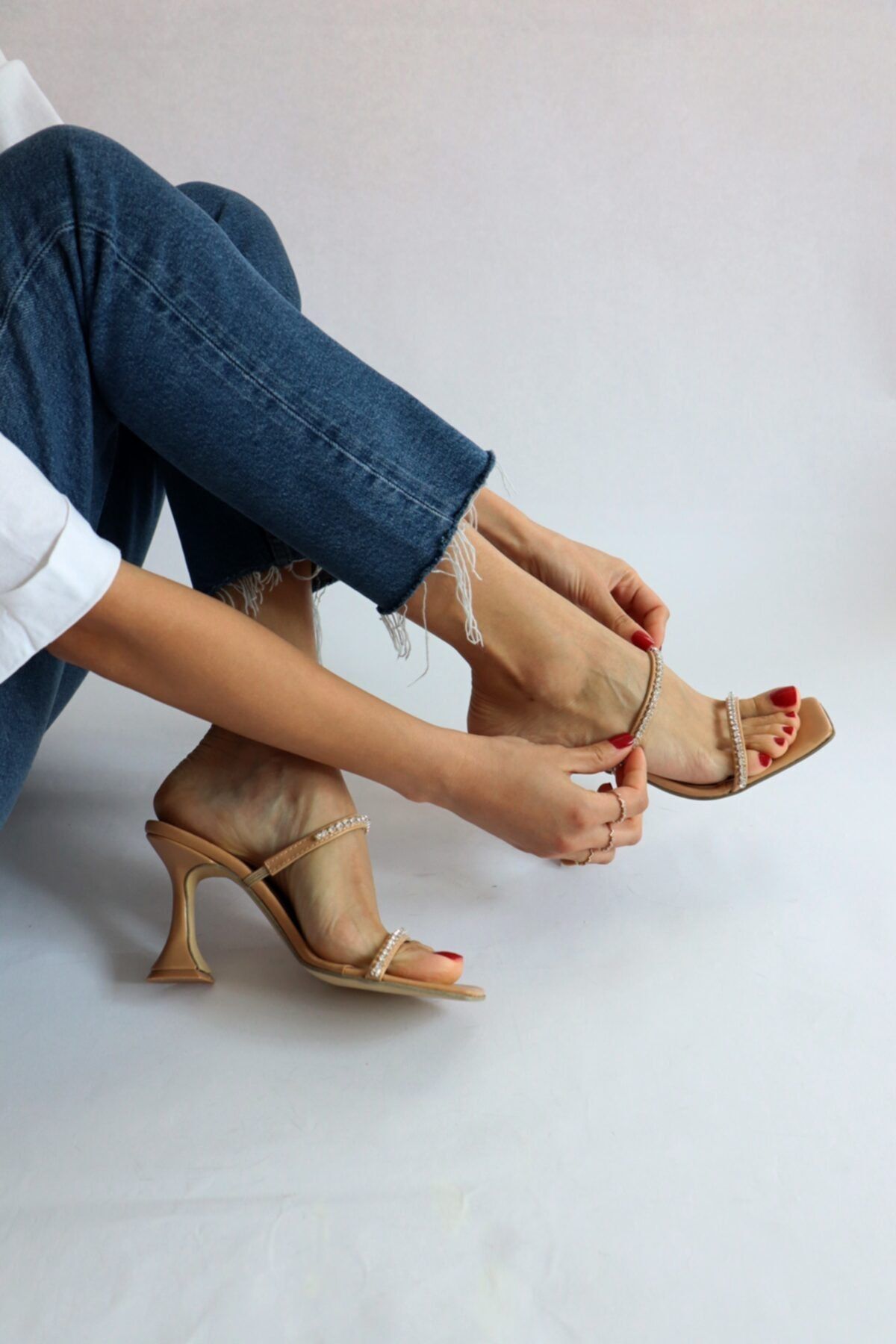 Ömer Ediz Shoes-Papuci cu detalii de piatră din piele nudă 6