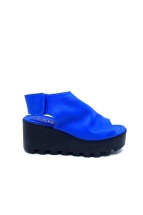 Kadın Saks Mavi Deri Sandalet S-2456