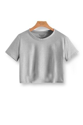 Crop Top Tişört Baskısız Örme Pamuklu Crop T-shirt Kadın Tişört trrzz-00091