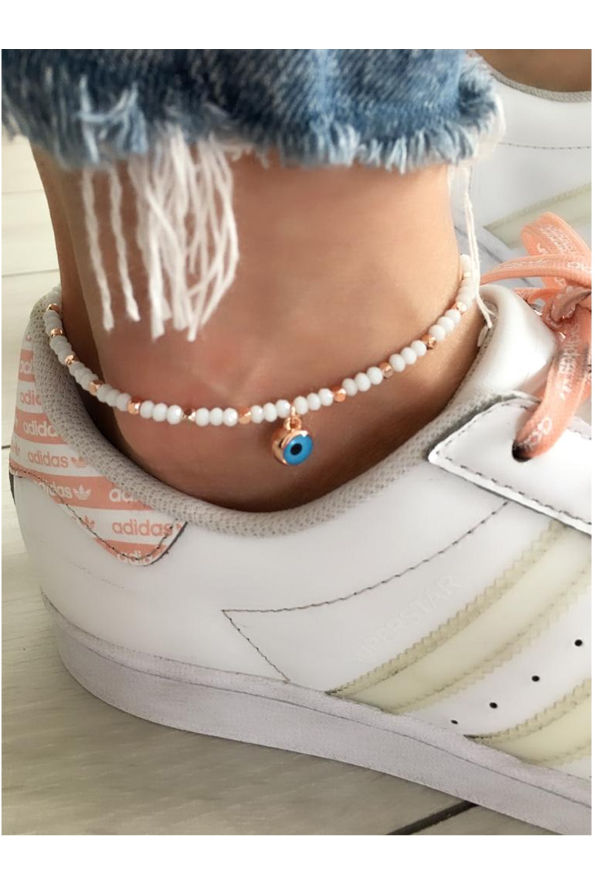 Serline Desing Kadın Nazarlı Kristal Taşlı Beyaz Halhal