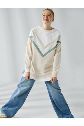 Kadın Gri Renk Bloklu Sweatshirt Uzun Pamuklu 1YAL68112IK