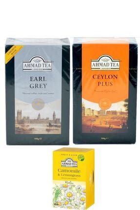 Ahmad Tea Earl Grey 500 gr - Ceylon Plus 500 gr Ve 20'li Papatya Çayı OrginalSet014