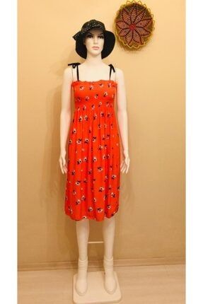 Kadın Nar Çiçeği Rengi Viskon Krep Kumaş Elbise 3025