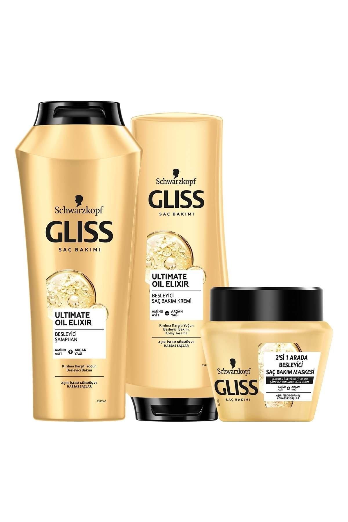 Gliss مجموعه مراقبت از مو با روغن اصلی و کرم مو و ماسک گلیس