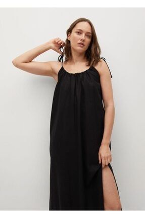 Kadın Siyah Keten Karışımlı Cut-out Elbise 87018631
