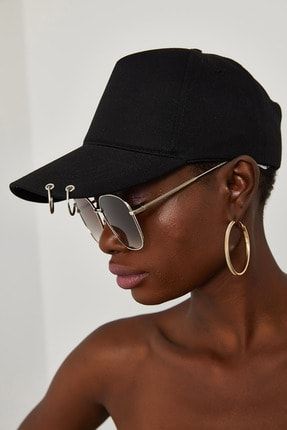Kadın Siyah Önü Zincir Detaylı Cap Şapka 1YZK9-11836-02