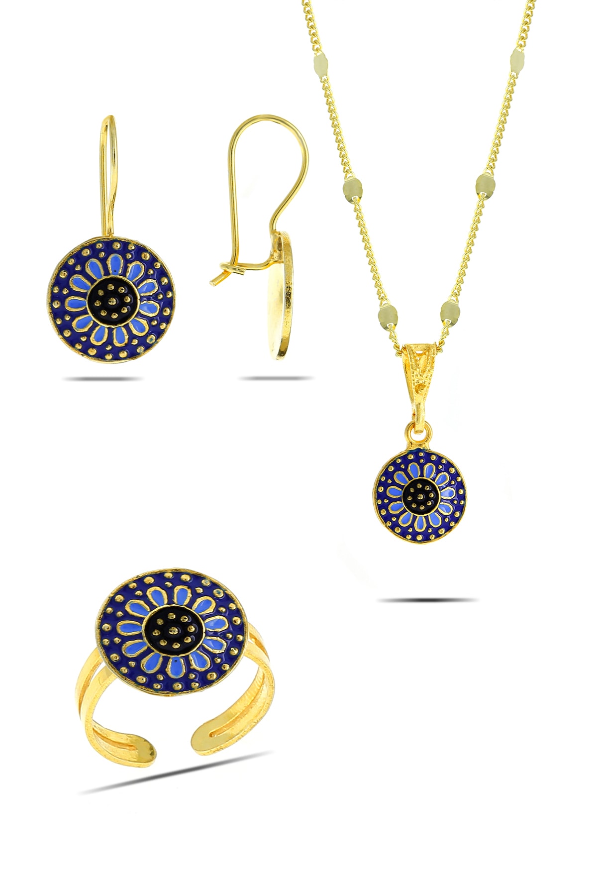 Artuklu Telkari 925 Ayar Saf Gümüş Altın(gold) Kaplama Mardin-midyat Hasırı Mine Işlemeli Gümüş 3'lü Set Takım