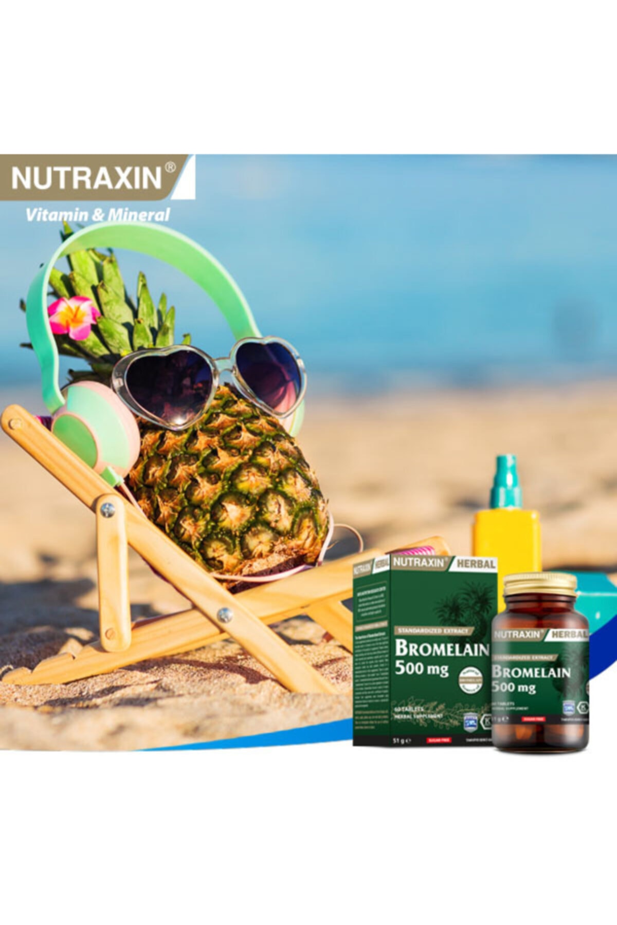 بروملین 500 میلی گرم 60 قرص + جعبه قرص Nutraxin اورجینال - تصویر 4
