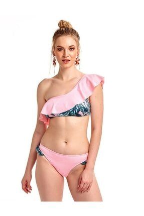 Kadın Pembe Volanlı Tropikal Desen Bikini ARG 1344-7032