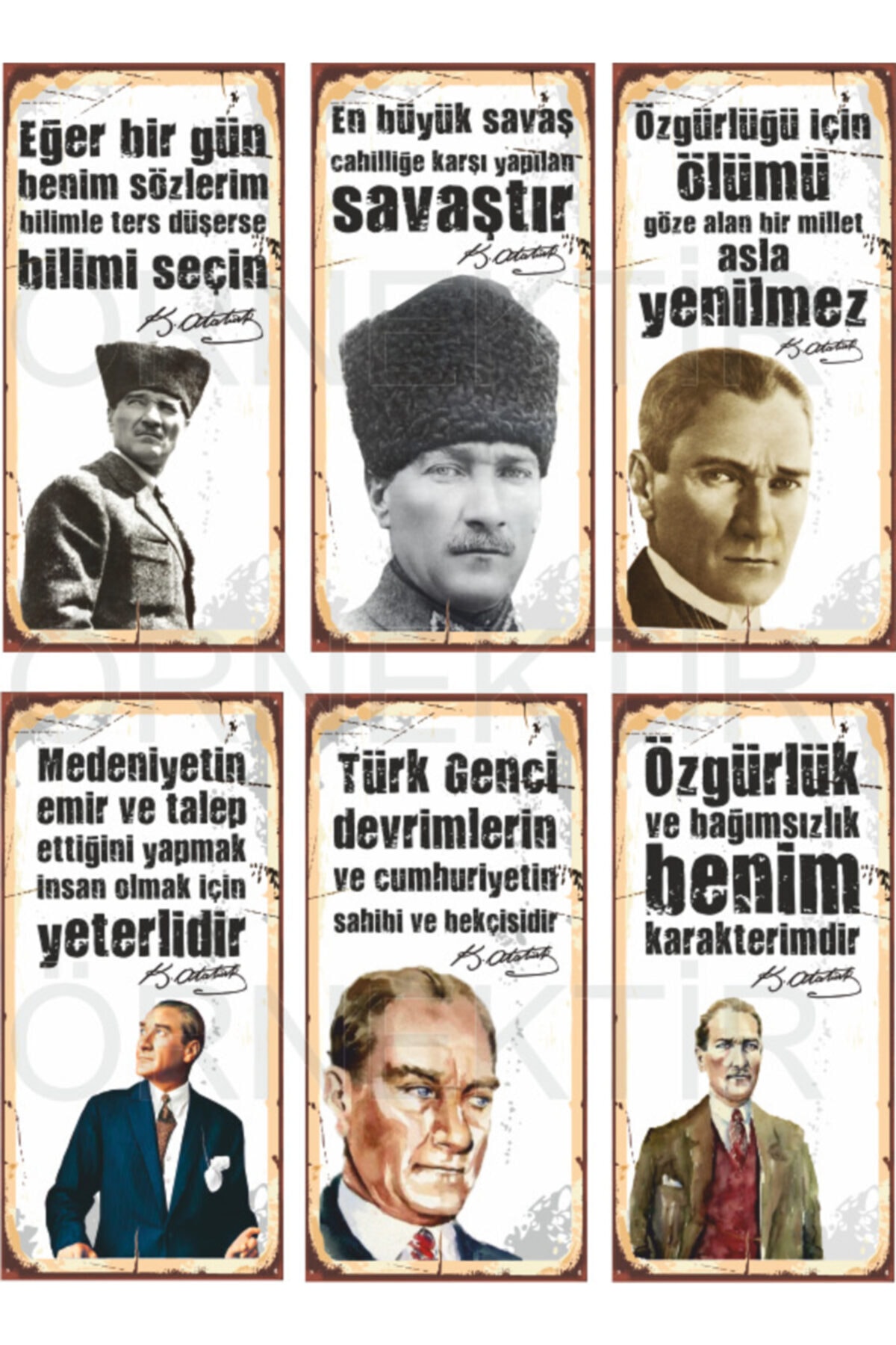 Hayat Poster Mustafa Kemal Atatürk 6lı Mini Retro Ahşap Poster Seti