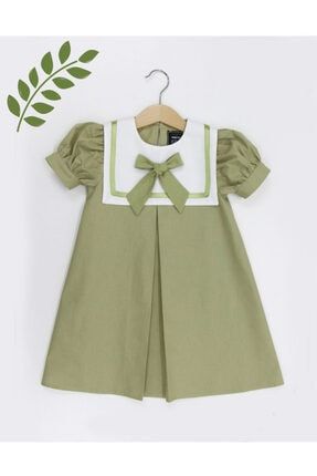 Kız Çocuk Elbisesi Önlük Yakalı Kısa Karpuz Kol - 591 - 592 591-592