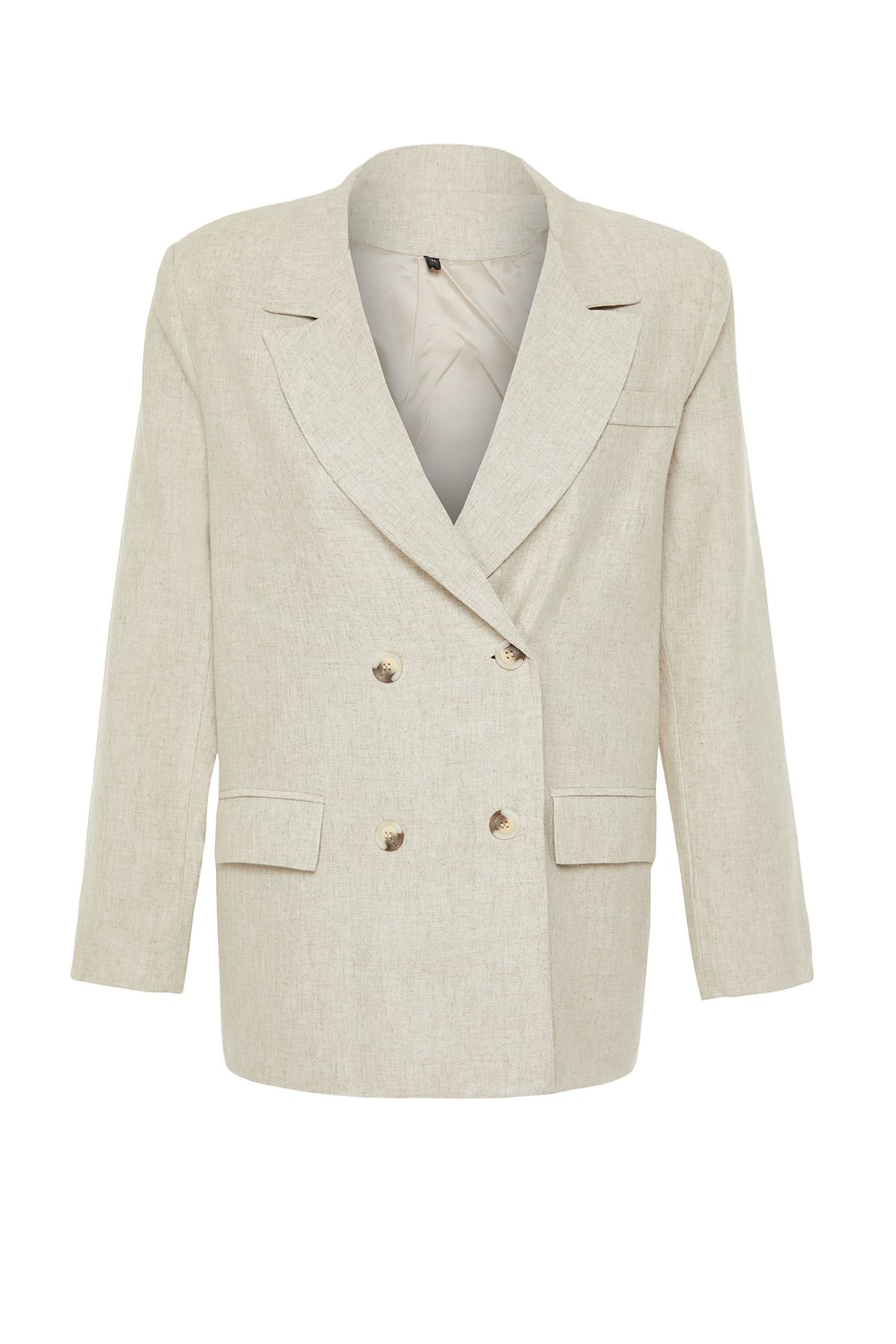 Trendyol Collection-Beigefarbener Blazer aus Baumwoll-Leinengewebe mit zweireihigem Verschluss TWOSS24BC00018 7
