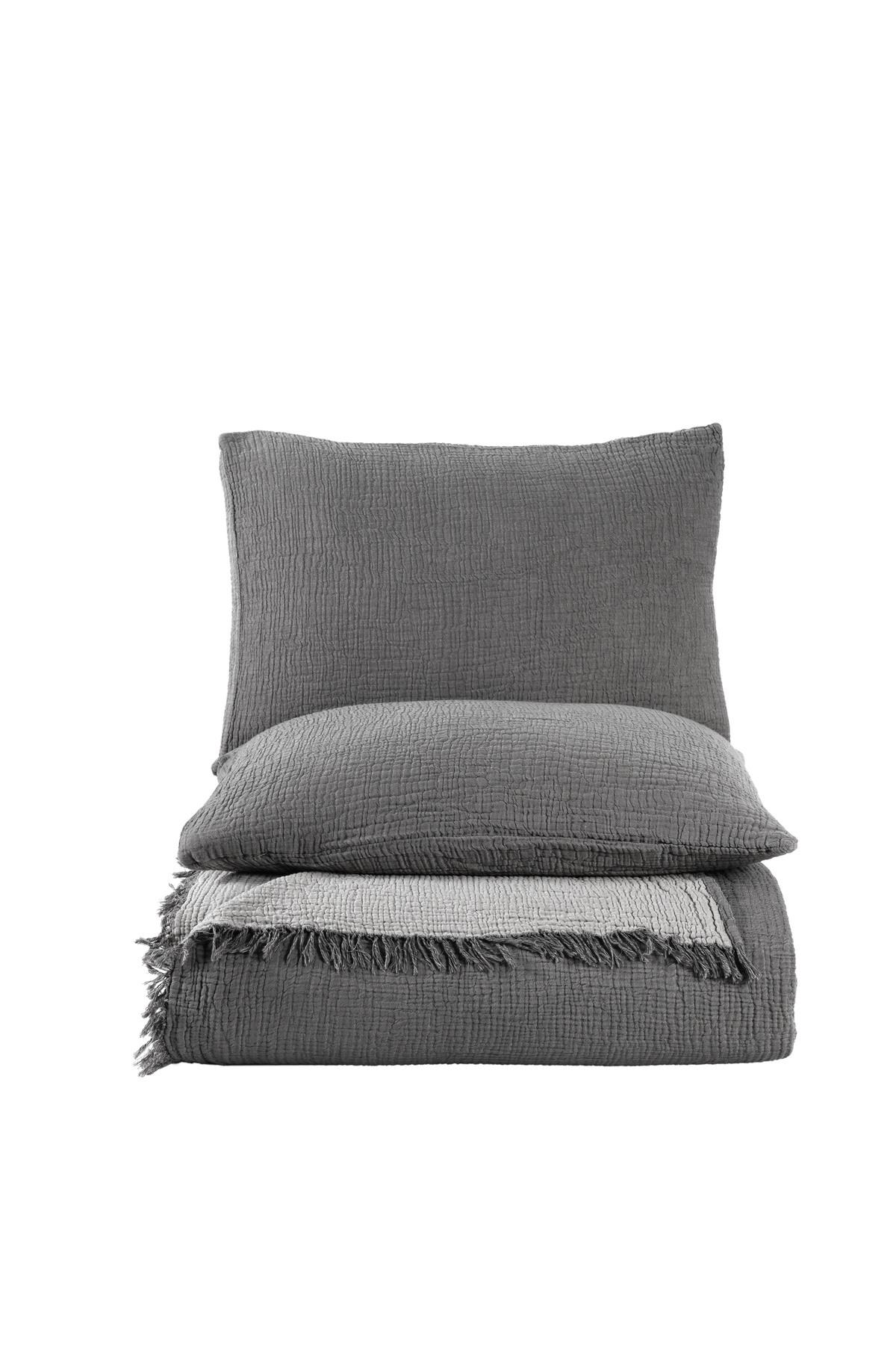 destinyhometex Antrasit Tek Kişilik 160 X 240cm Yatak Örtüsü/1 Adet 50x70cm Yastık 4 Katlı Multi Muslin %100 Pamuk