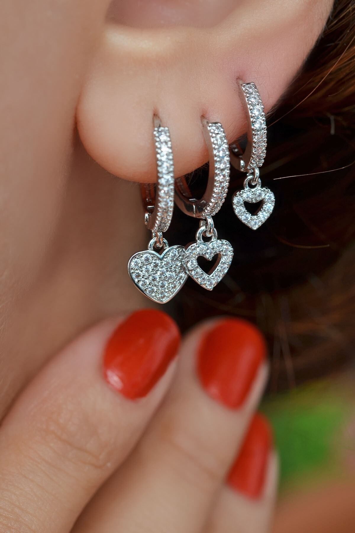 Sacce Scarves Accessories Silver Colored Heart Triple Earring Set
