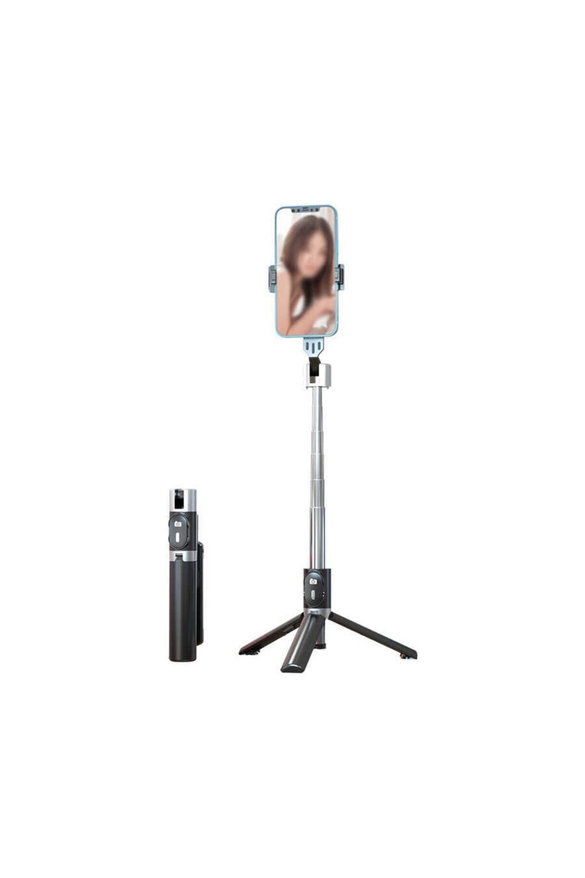 Siyah Iphone Samsung Uyumlu Selfie Çubuğu Tripod(fonksiyonlu+metal Teleskobik Çubuk+kumanda Kontrol)