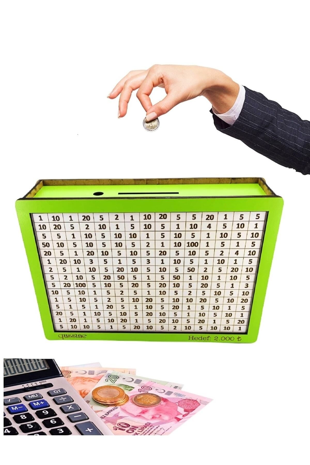 Yeşil Beyaz Parabox Hedefli Para Biriktirme Kumbarası 2.000 Hedefli Ahşap Para Kutusu