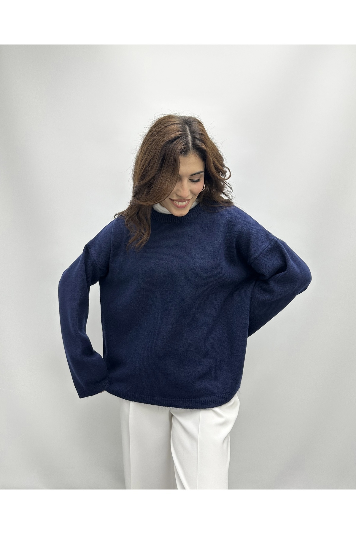 Oversize Bisiklet Yaka Kazak