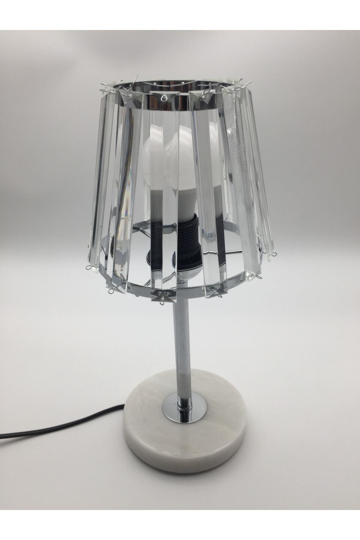 Silver Crystal Glass Lampshade, Decorative Table Lamp with Marble Legs