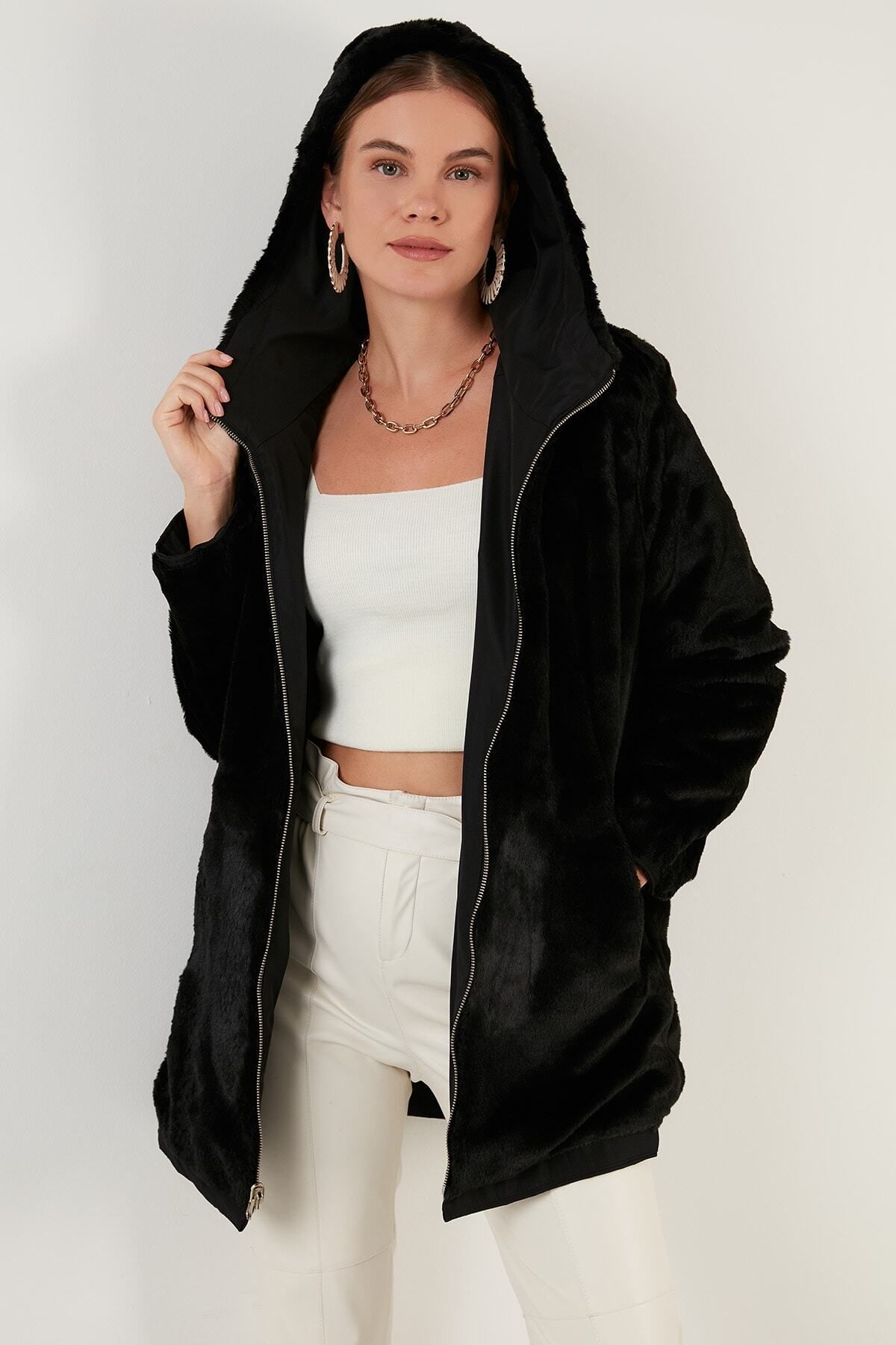 Dual pocket faux fur jacket hot sale
