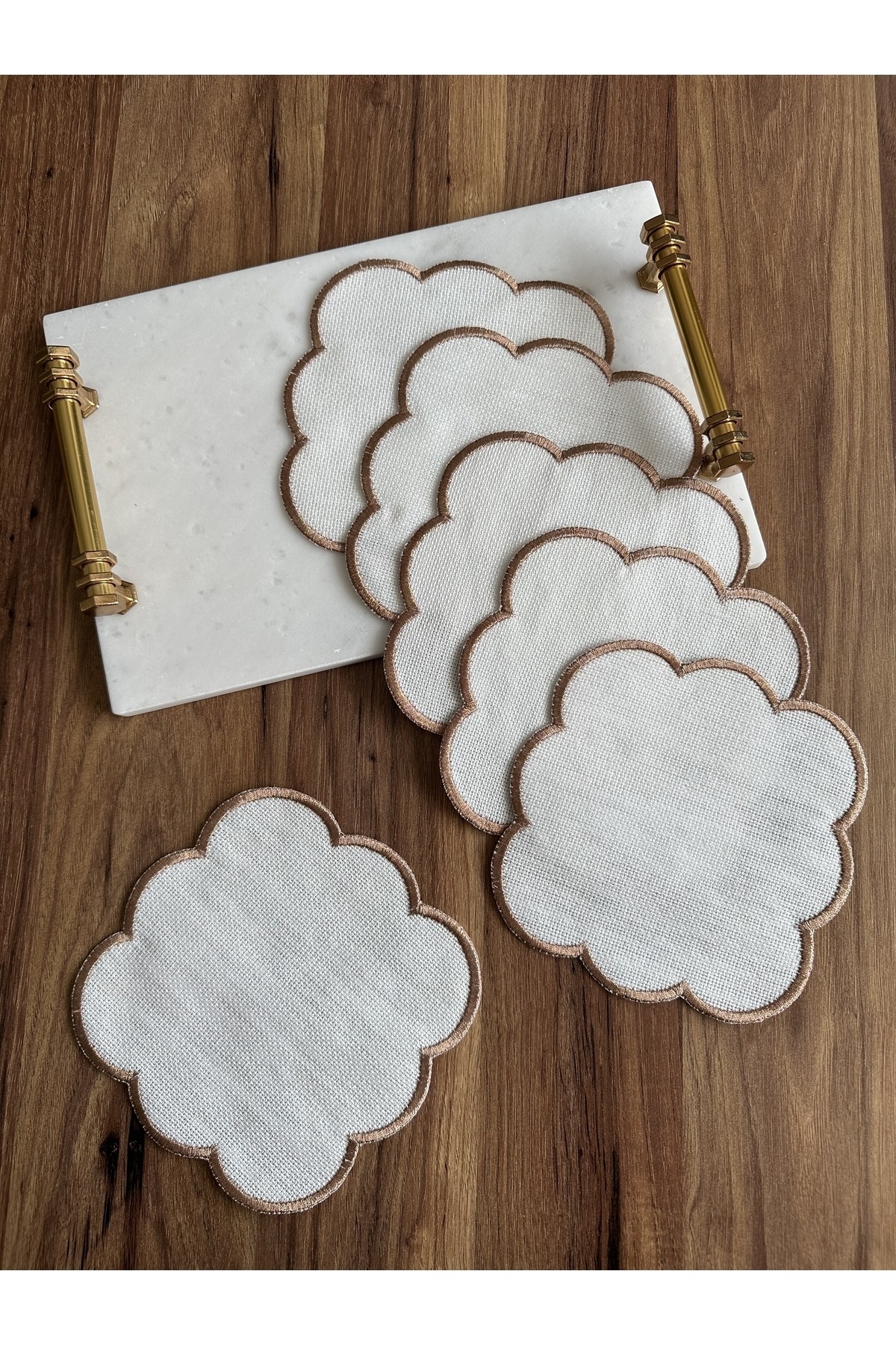 NURHAN HOME COLLECTION-6 Pieces of Embroidered Coffee Cocktail Presentation Napkin suitable for Etamine Processing 4