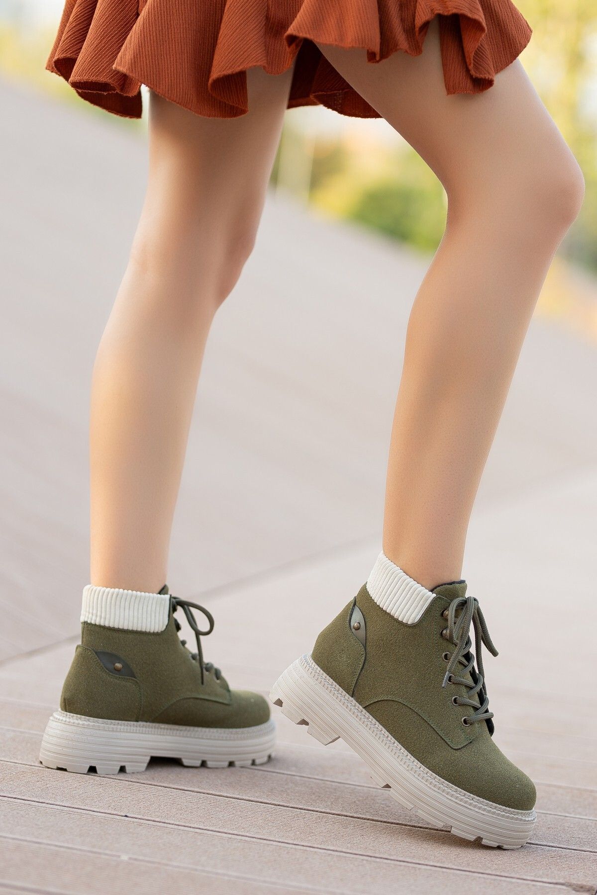 Olive green wedge store booties