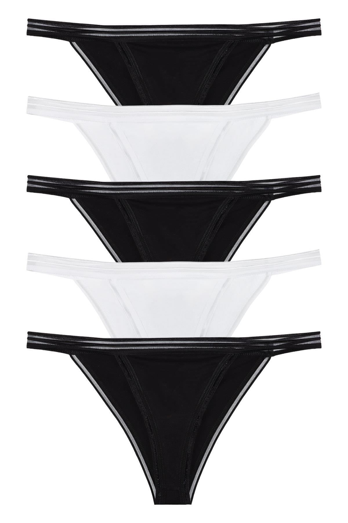Sensu-Set de 5 chiloți model bikini elastic transparent pentru femei Kts3068 2