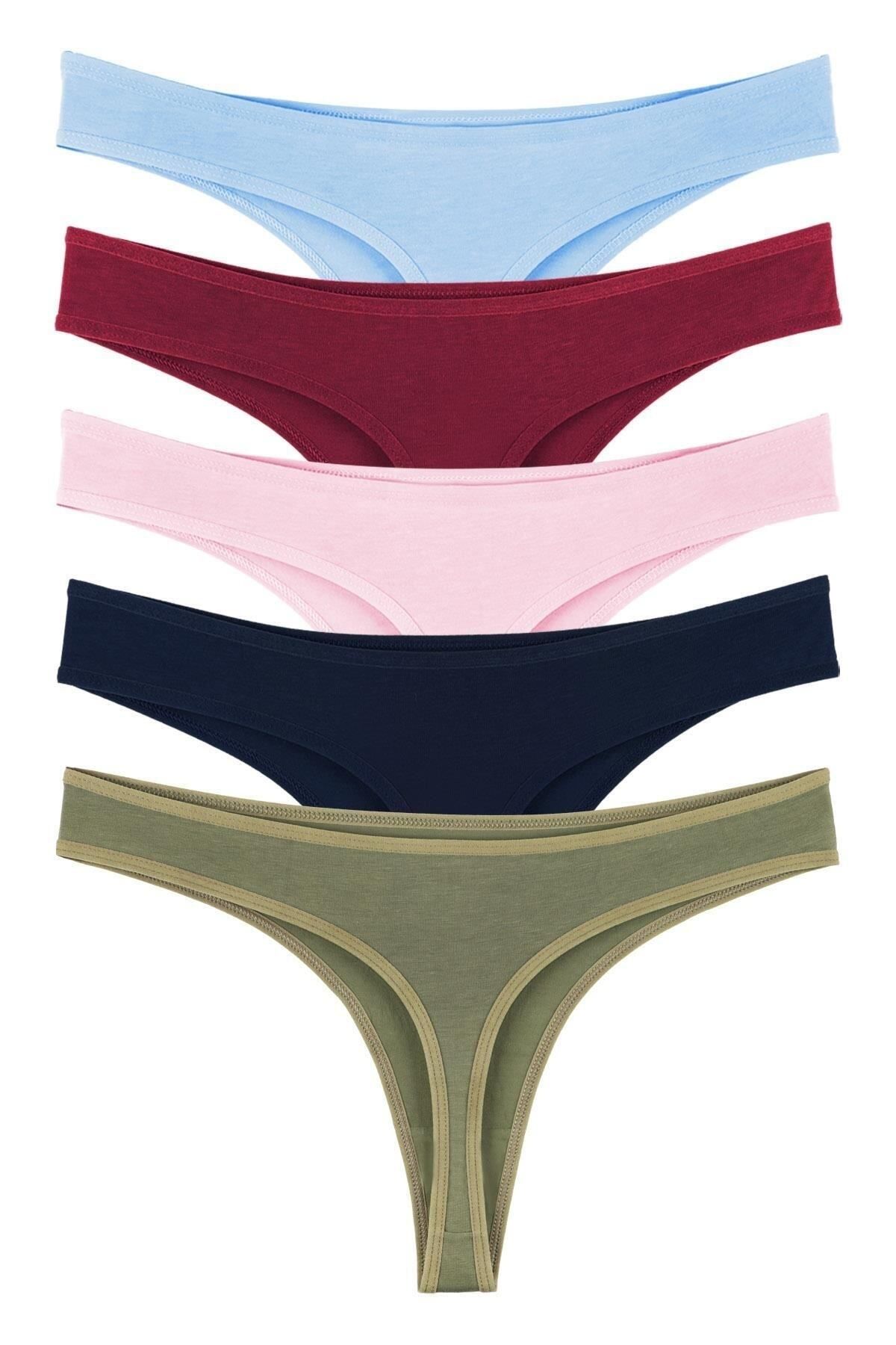 Sensu-Women's Cotton Thong Mixed Colors Set of 5 Panties - Kts3047 2