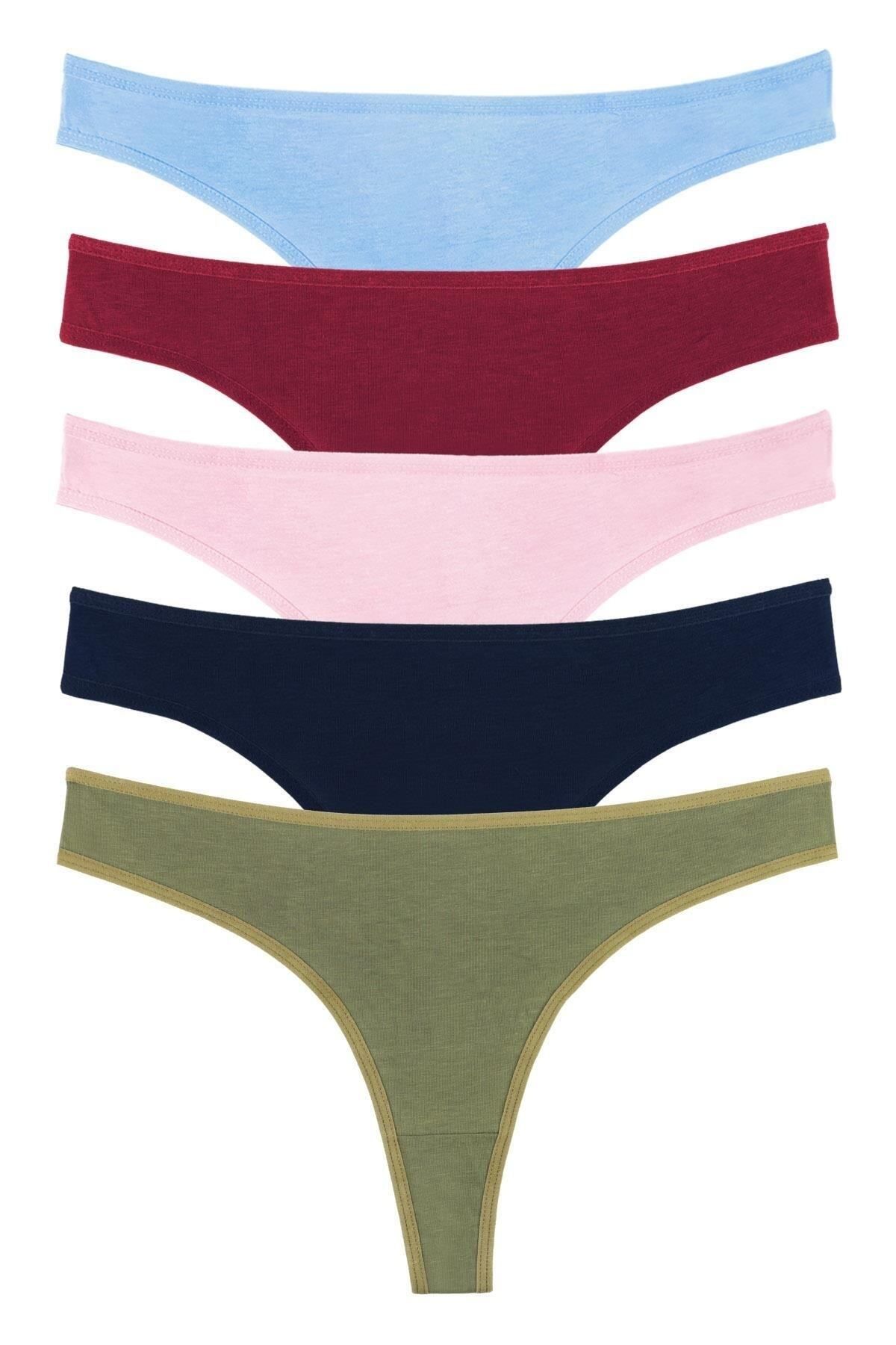 Sensu-Women's Cotton Thong Mixed Colors Set of 5 Panties - Kts3047 3