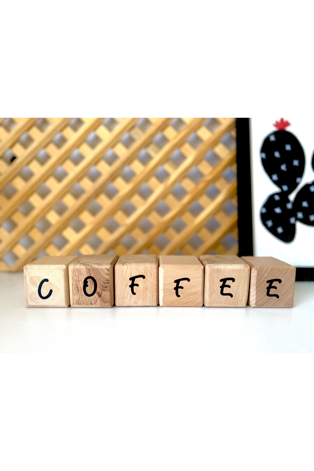 COFFEE yazılı 6lı ahşap küp