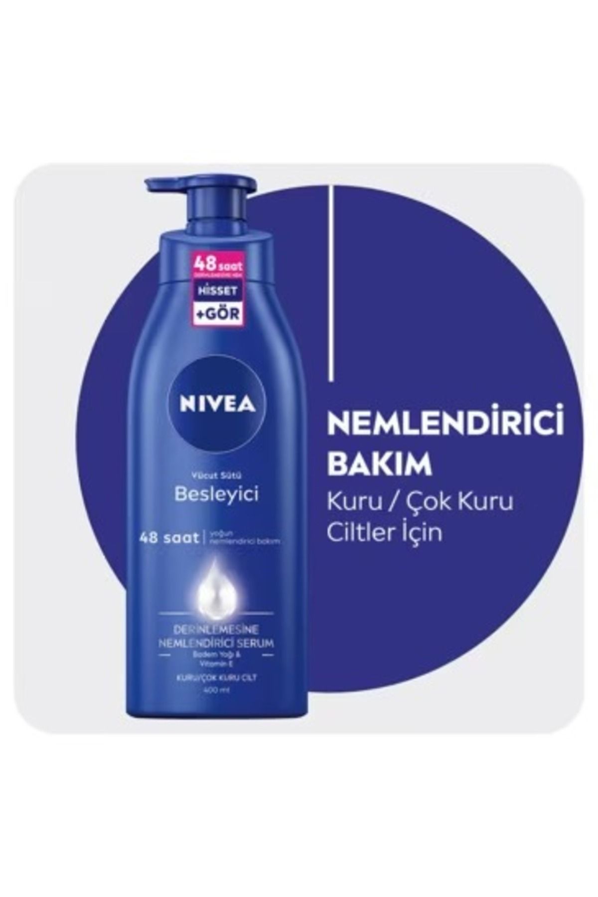 NIVEA-48 Hour Moisturizing Nourishing Body Milk - Vitamin E and Almond Oil 400 ml Dry and Very Dry Skin 2