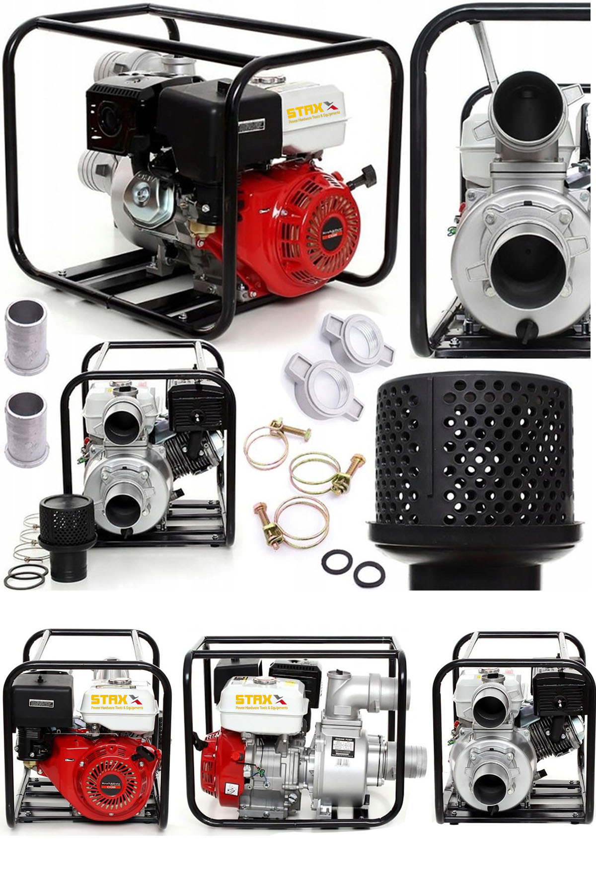 STAXX POWER 9900WP Metal Çift Çarklı Sistem3 Parmak Benzinli Su Pompası Motopump Su Motoru 8mt Emiş