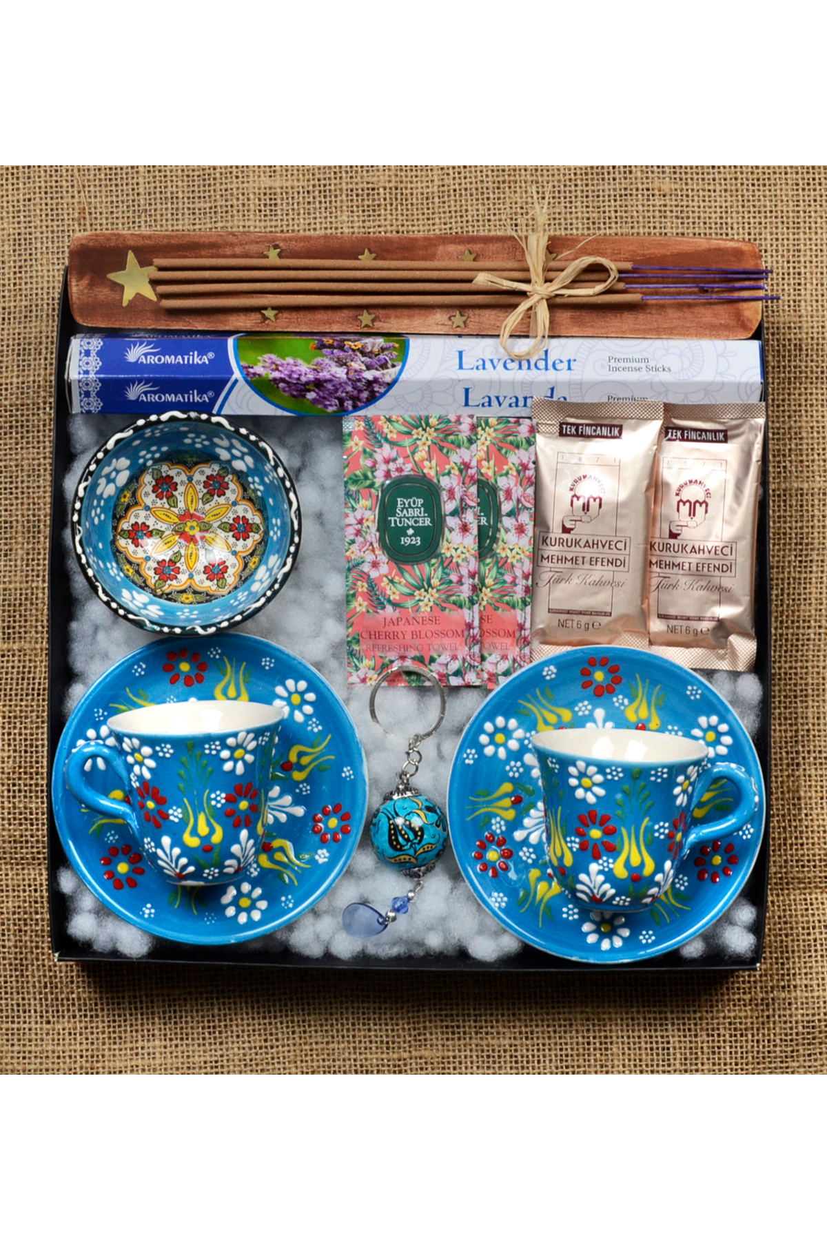 Fiorella Tasarım El Yapımı Çini Fincan & Tütsü Seti & Kahve & Mum & Mendil & Hediye Seti & Hediye