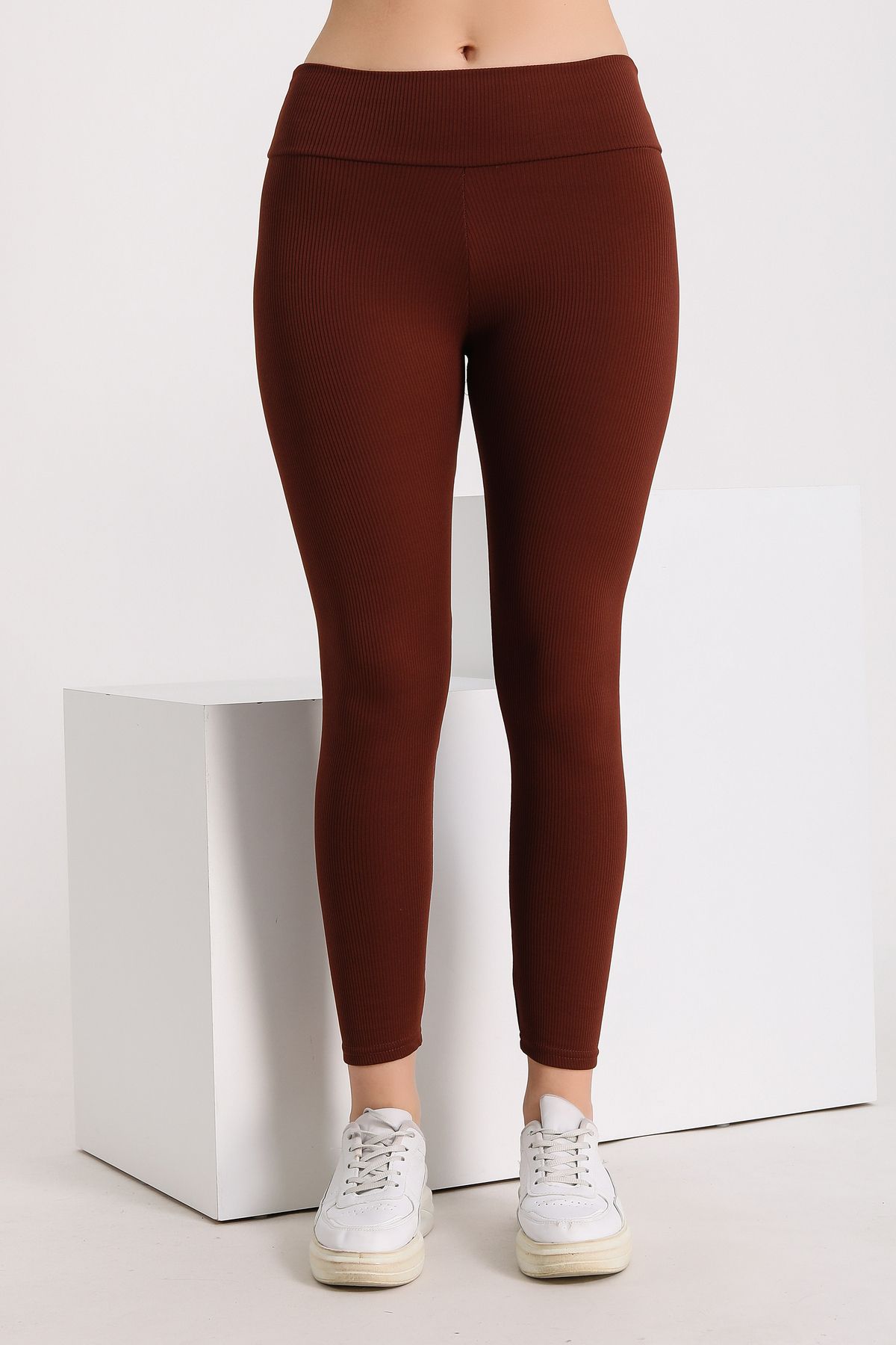 BANEGA Curve Plus Size Ribbed Raised High Waist Brown Winter Tights -  Trendyol