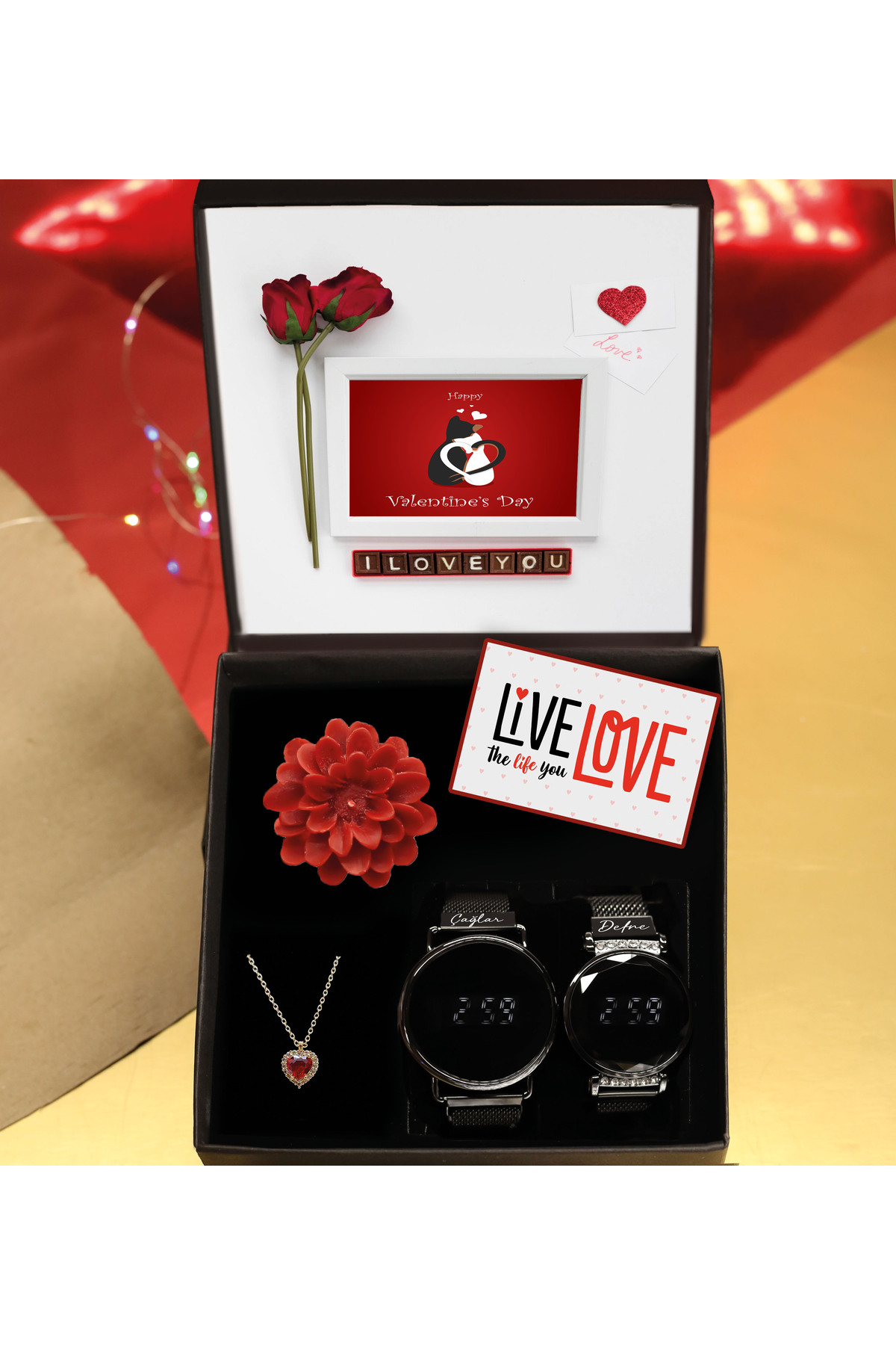 Valentine's Day Special Box & Women's Men's Wristwatch & Necklace & Candle Gift Set