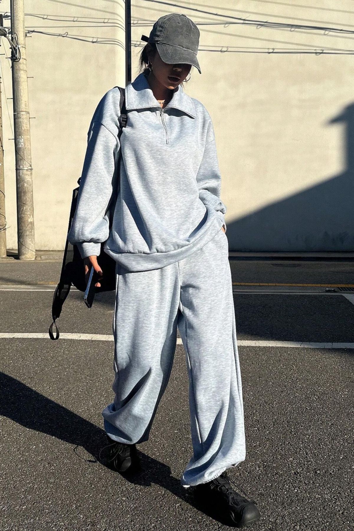 vladivosto-High Waist Large Size Extra Loose Oversize Sweatpants with Elastic Legs Gray 5