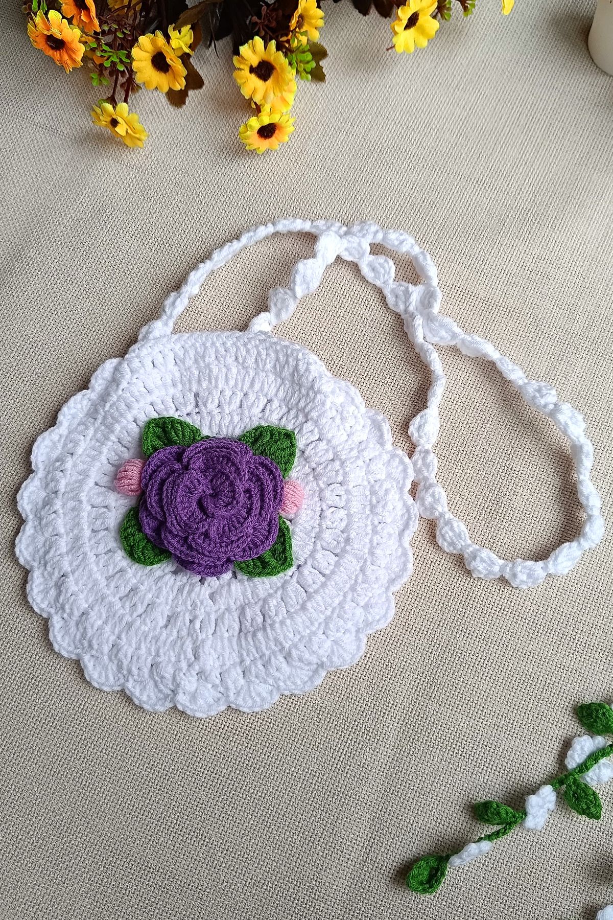 D&D CONCEPT-Hand-knitted Girl's Shoulder Bag Flower Patterned Bag and Buckle Set 7