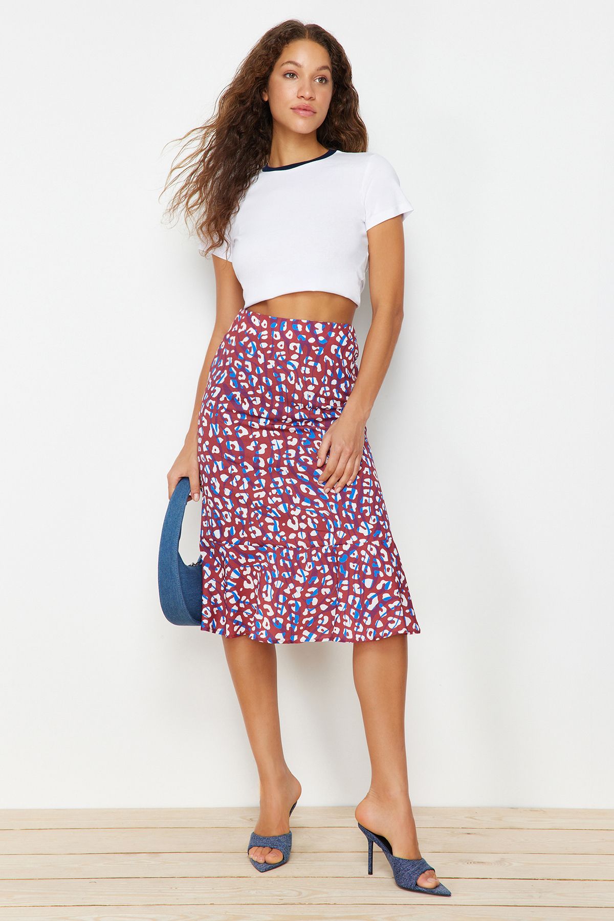 Trendyol Collection-Multi-Colored Flounced Viscose Fabric Animal Pattern Midi Woven Skirt TWOSS19FG0026 2