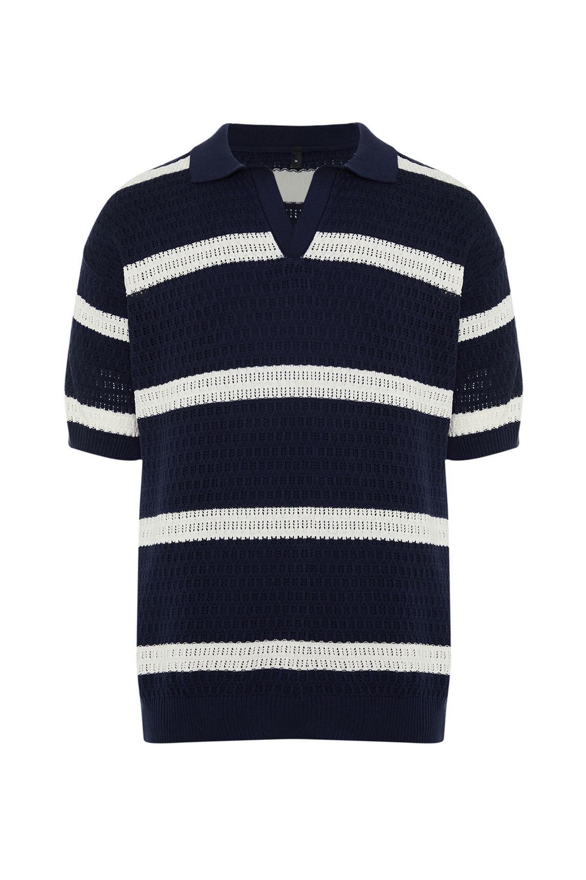 Trendyol Collection-Marineblaues, gestreiftes Polo-T-Shirt aus Baumwolle mit normaler Passform – TMNSS24PO00004 Limited Edition 7
