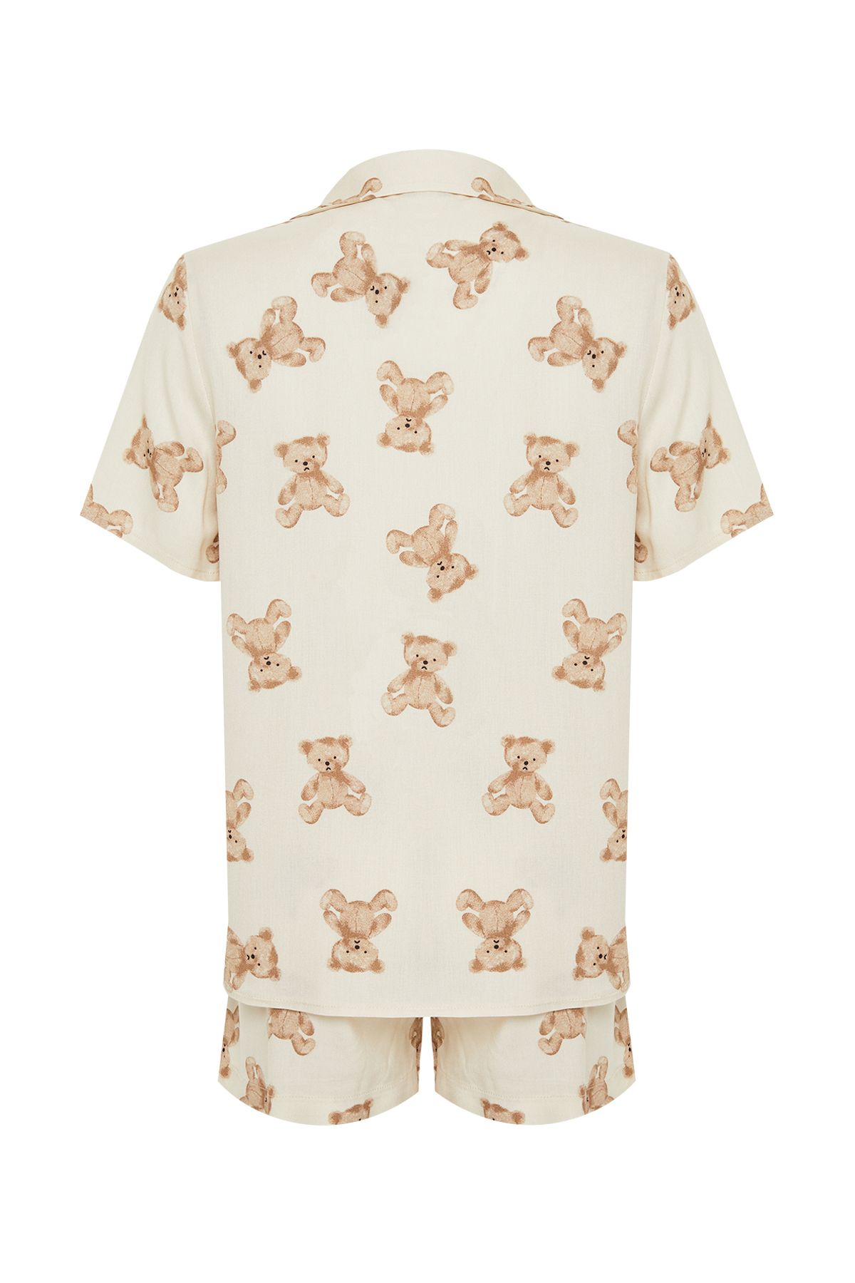 Trendyol Collection-Woven Pajama Set with Beige Teddy Bear Viscose Shorts Thmss24Pt00067 8