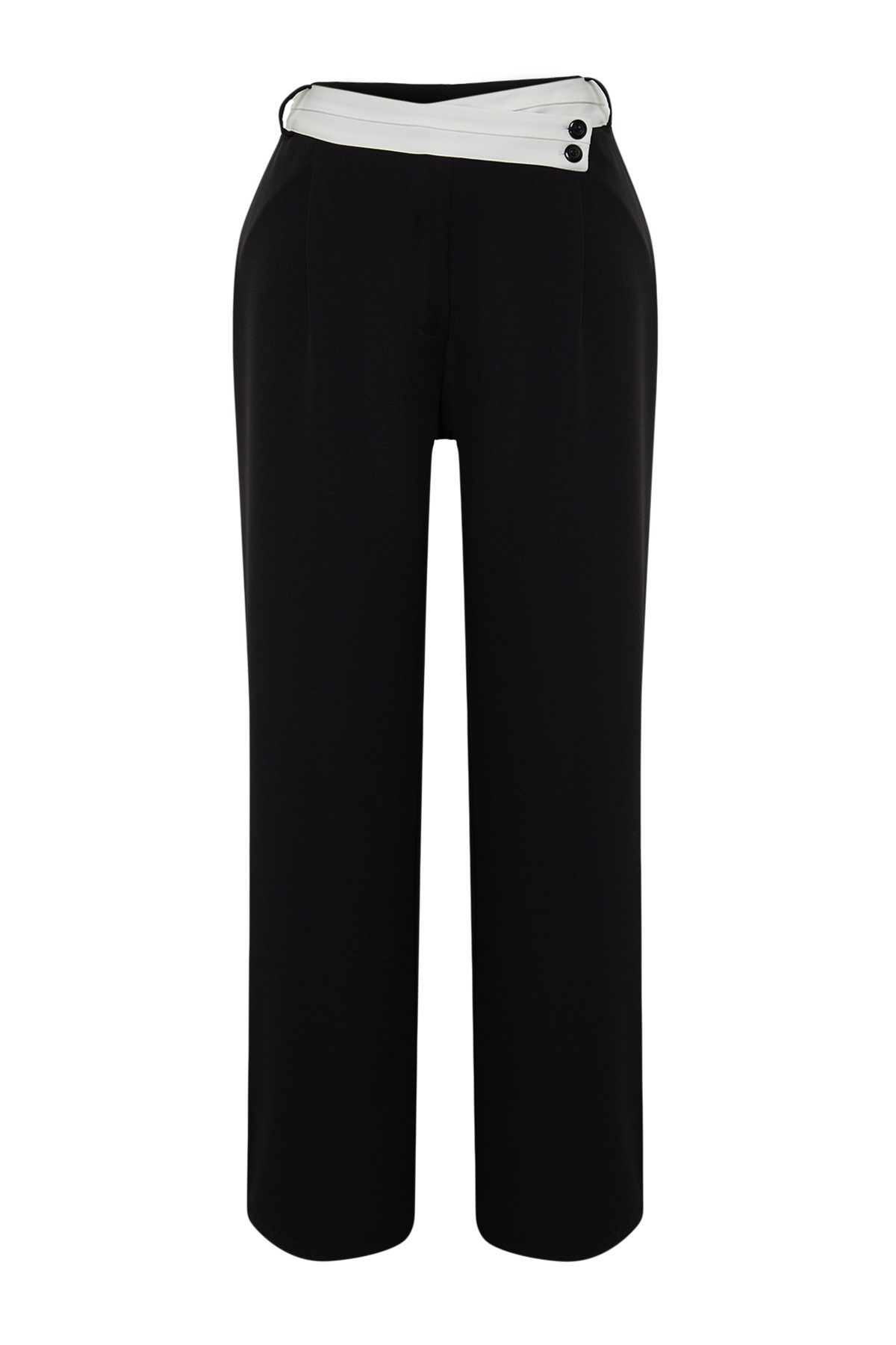 Trendyolmilla  Siyah Yüksek Bel Kontrast Asimetrik Kemerli Wide Leg Dokuma Pantolon TBBSS24AR00016 - Görsel 7