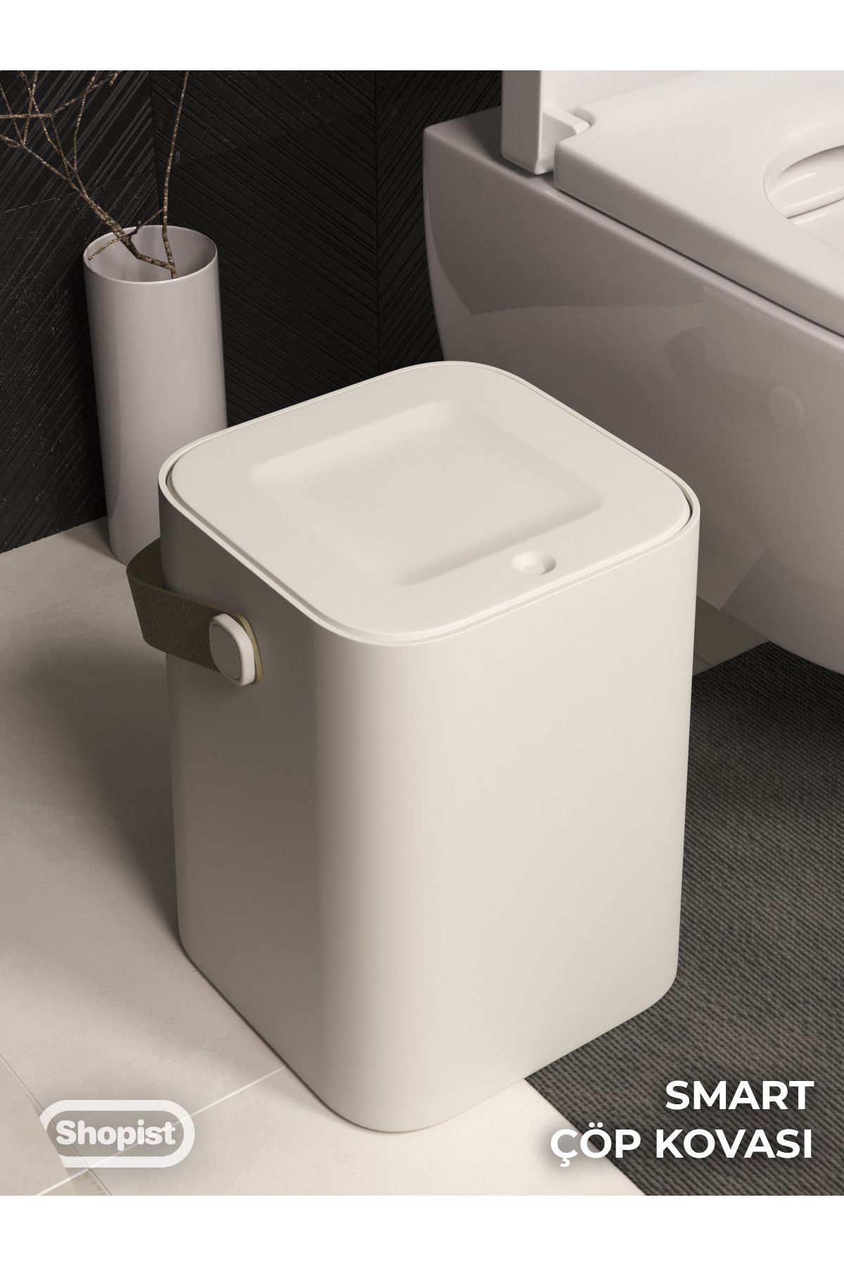 SHOPİST-Smart 4lt White Color Minimalist Design Trash Can with Push-Open Mechanism Kitchen and Bathroom Trash Can 3