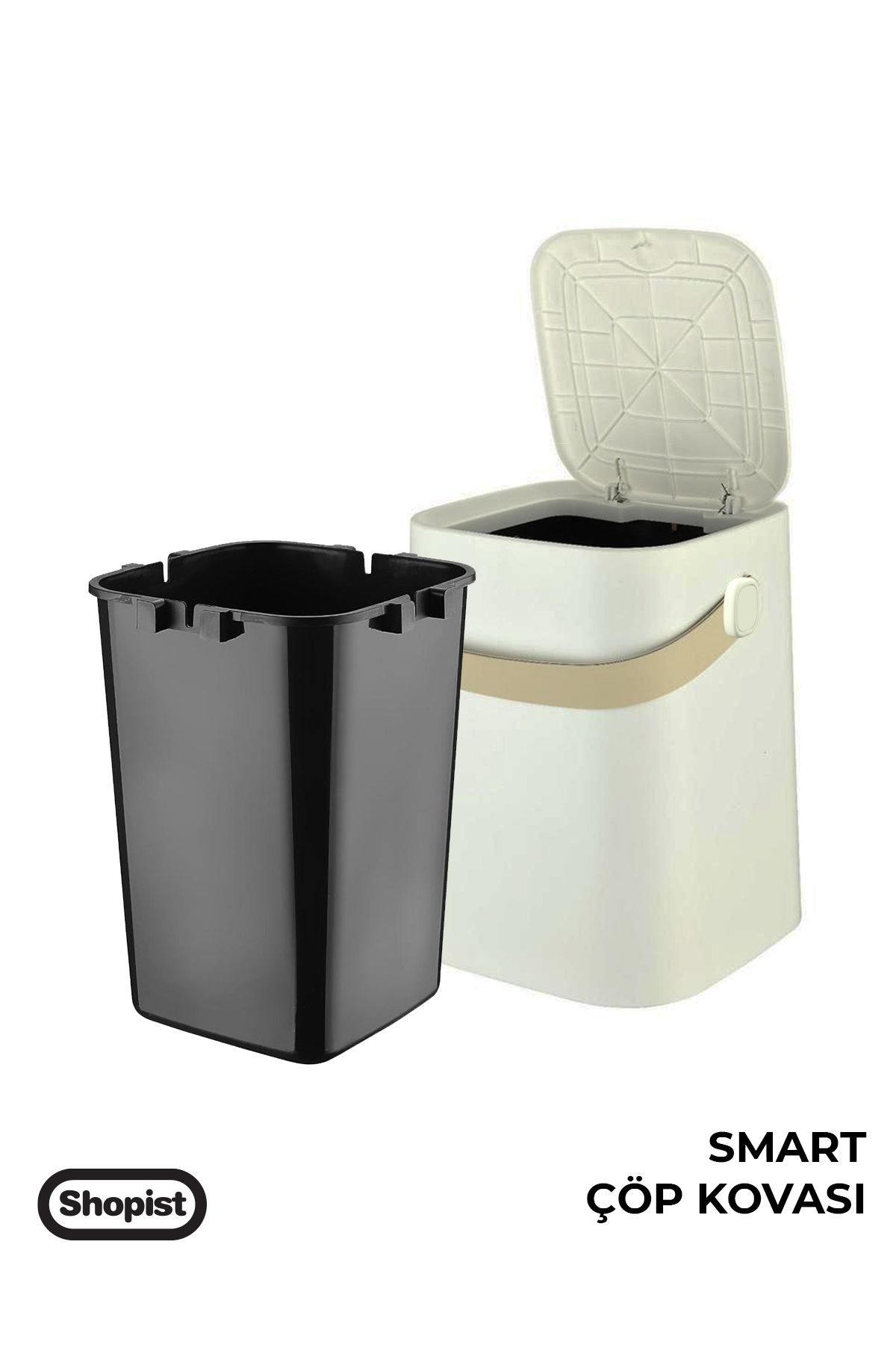 SHOPİST-Smart 4lt White Color Minimalist Design Trash Can with Push-Open Mechanism Kitchen and Bathroom Trash Can 2