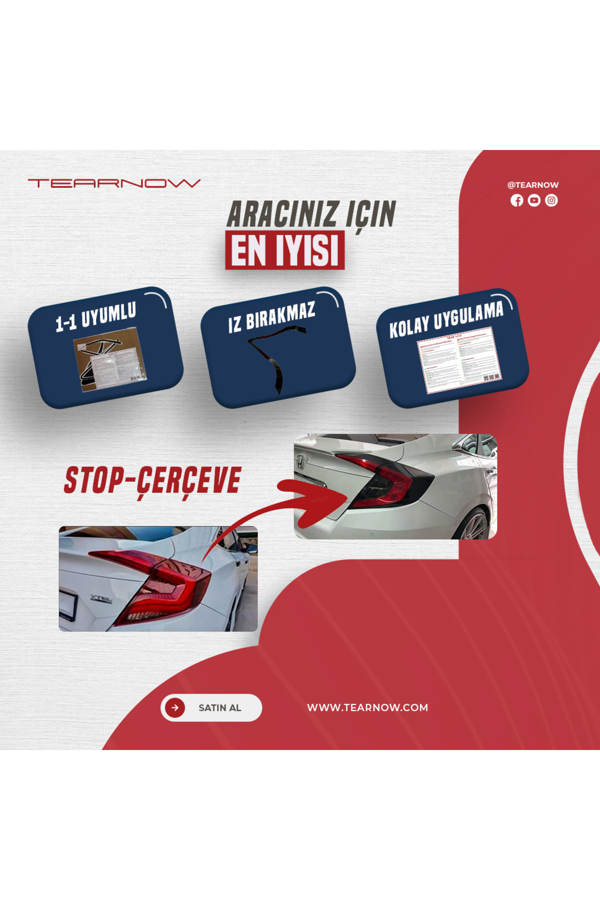 TEARNOW Seat Leon Mk3 (2012-2020) Stop Çerçeve Kaplama- Ince Parlak ...