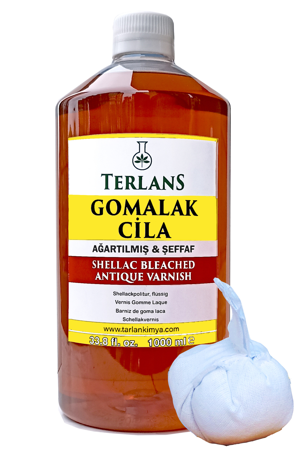 Terlans Ağartılmış Şeffaf Gomalak Cilası 1000 ml Doğal Ahşap Cila Shellac Bleached Sürme Topu