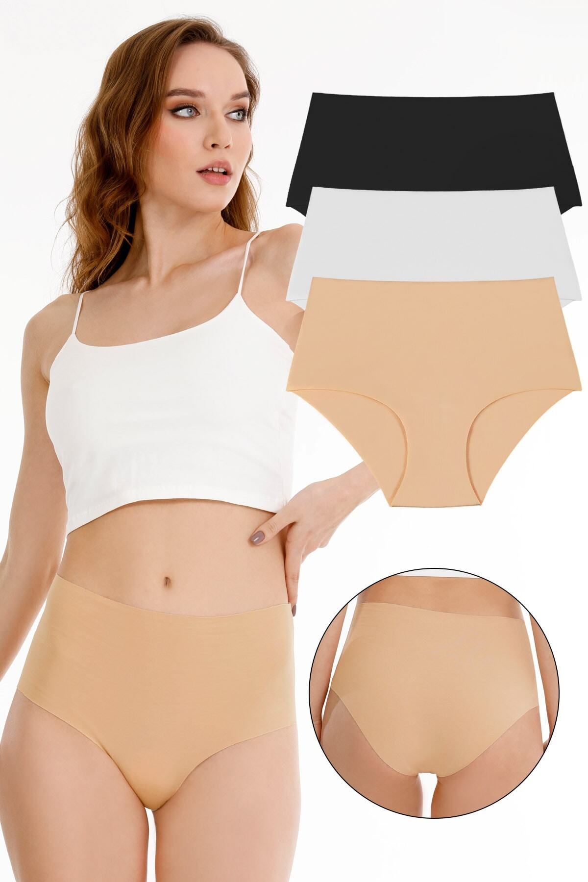 Sensu Women Cotton Laser Cut Seamless High Waist 3 Piece Panties