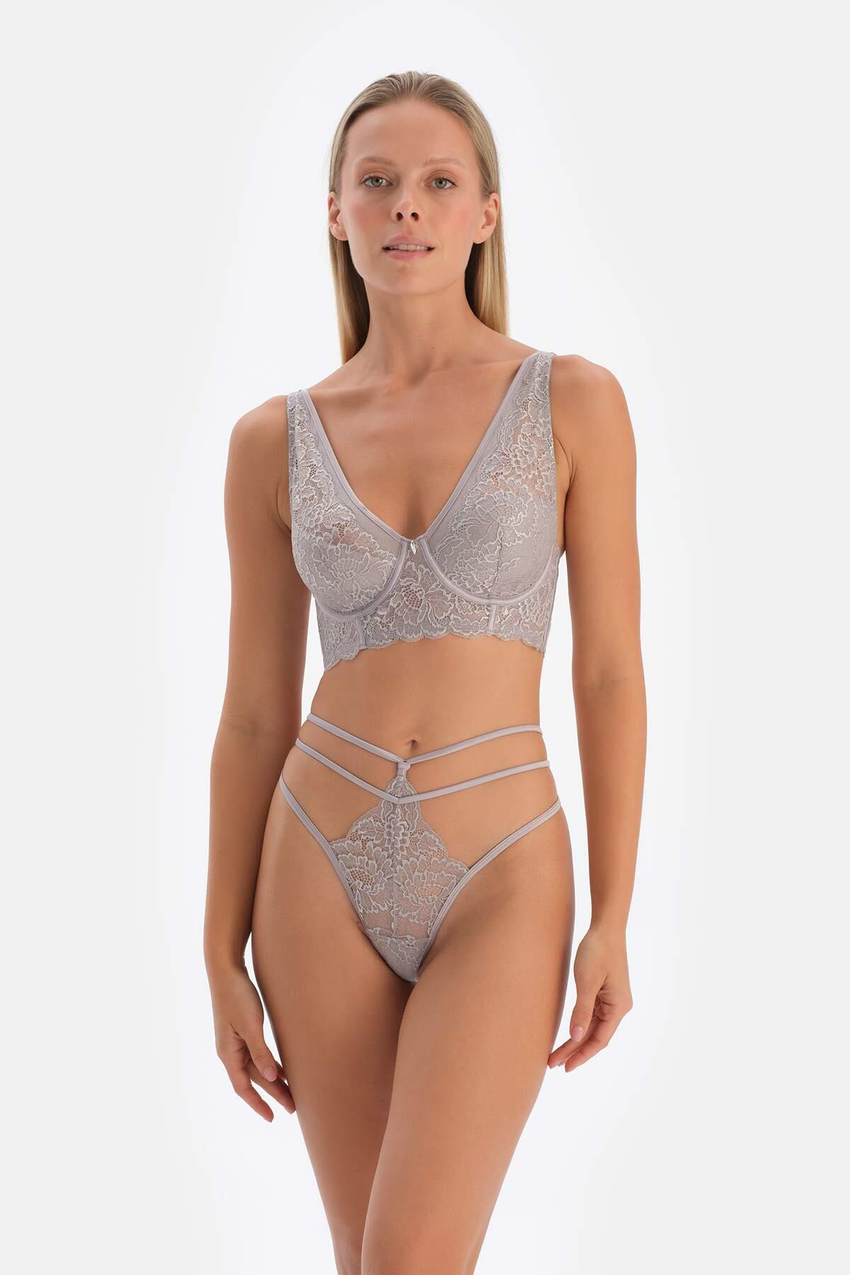 Dagi-Light Gray Lace Strings Panties 7