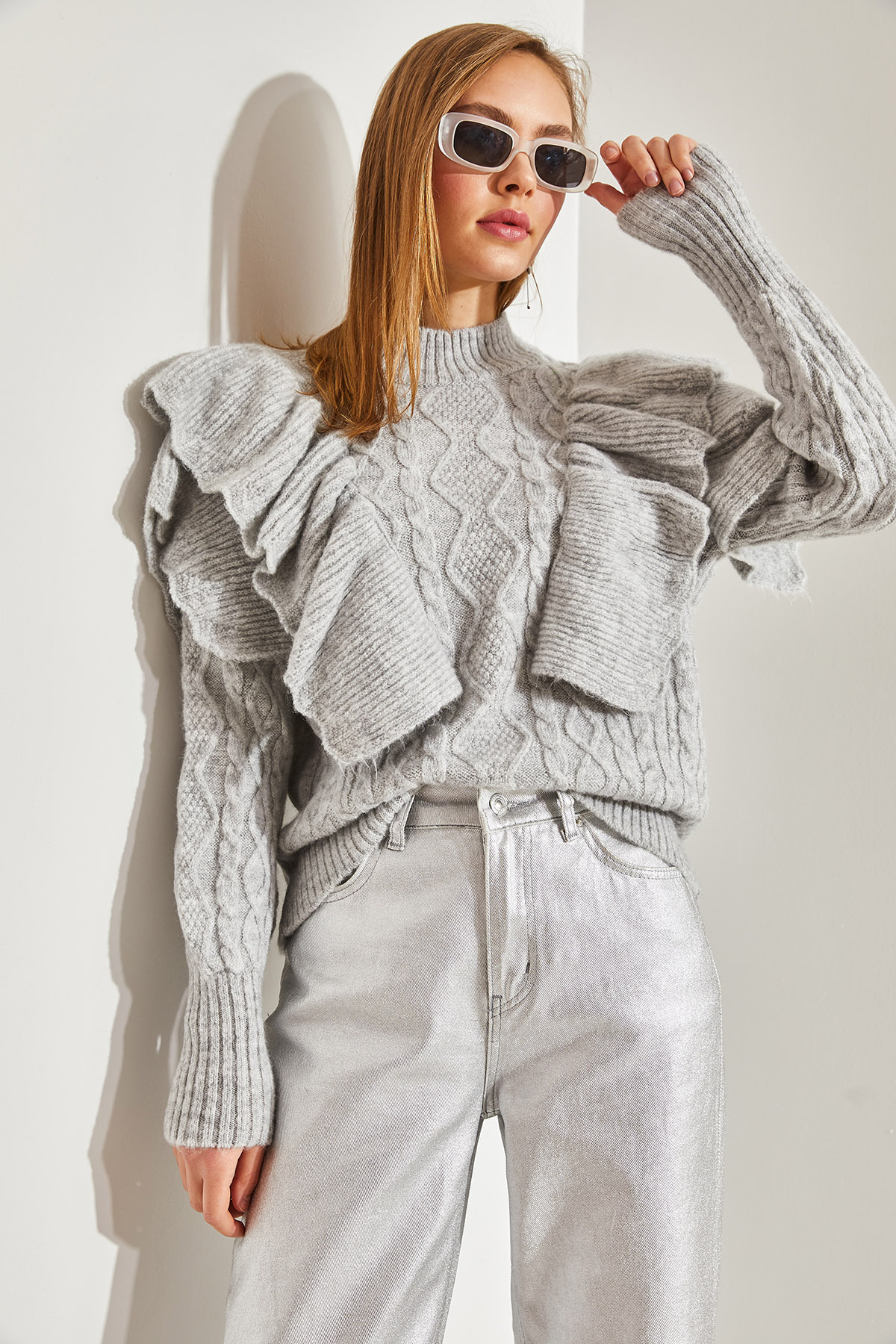 Bianco Lucci Dámský pletený svetr z prolamovaného pleteného zboží