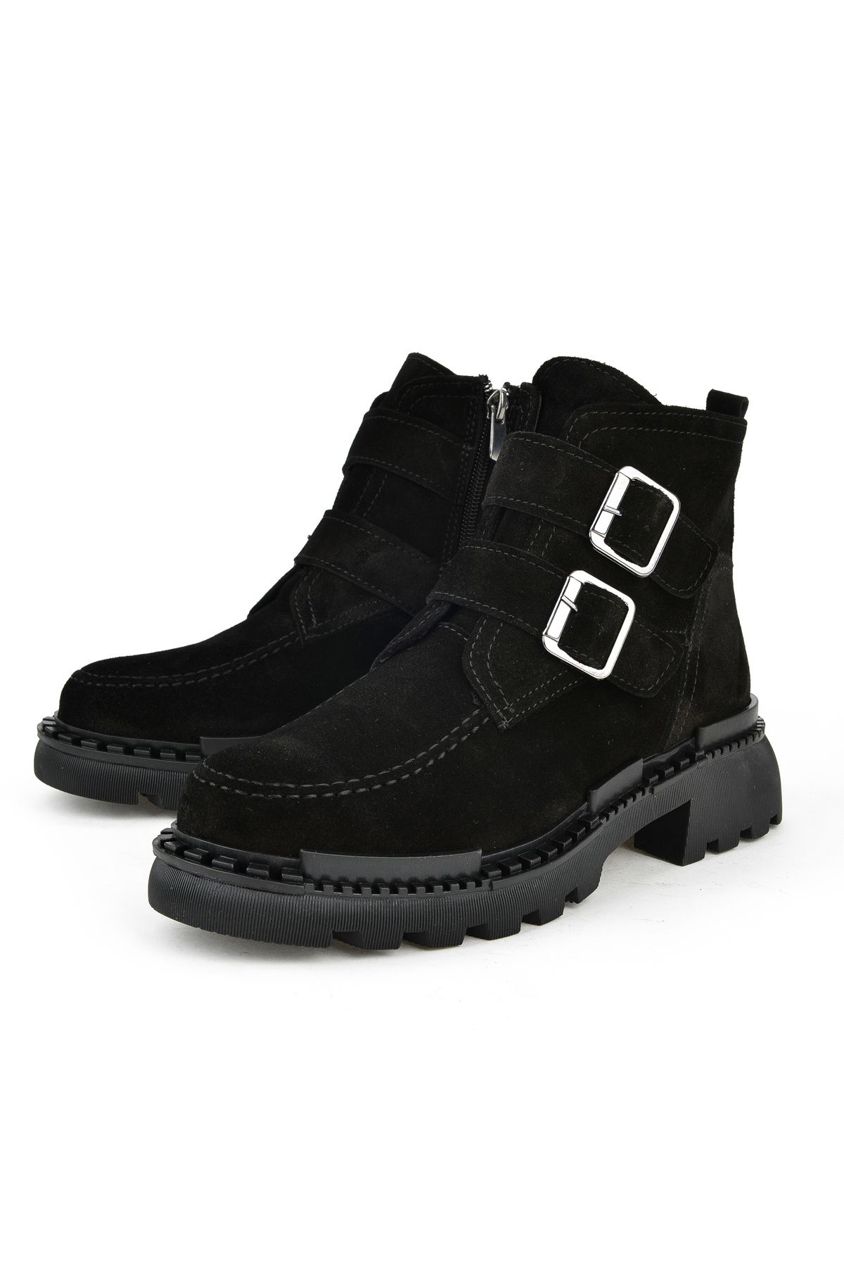 Office artillery chunky black suede three buckle boots discount